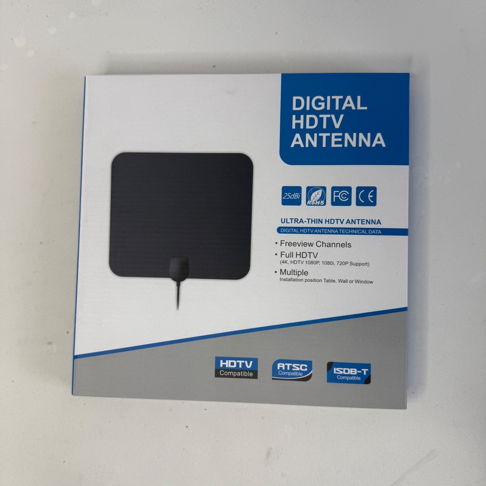 Ultra-Thin Digital HDTV Antenna 25dBi 4K 1080P ATSC Compatible Black NEW